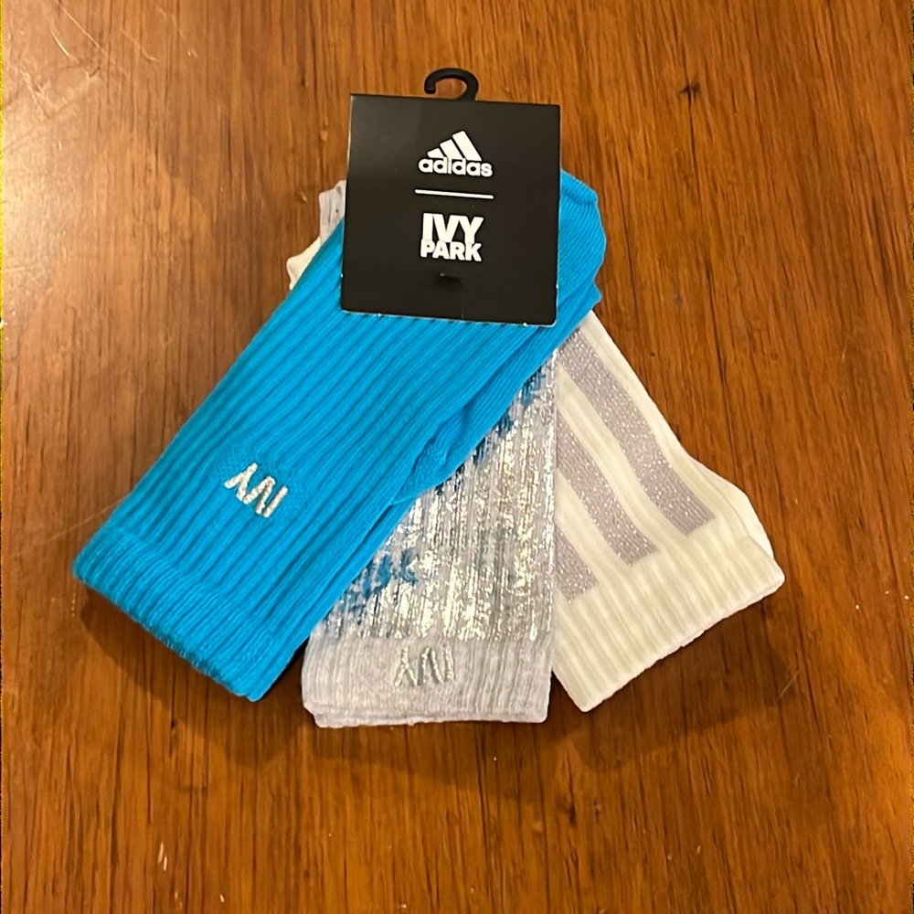 Adidas Ivy Park Socks x 3 Pair Silver Sparkle Blue Girls new Kids Size 8K - 10K